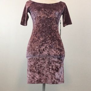 NWT Pink/ Mauve Velour Off Shoulder Mini Dress